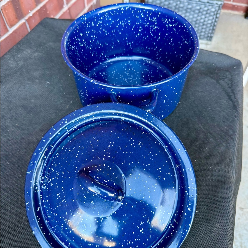 Blue Speckled Cooking/Camping Pot with Lid